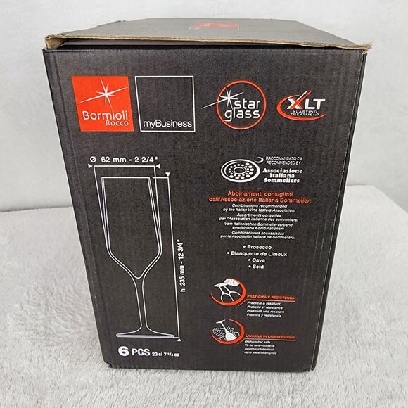 New 6 Bormioli Rocco Electra Italian Star Glass Champagne Flutes 7.75 oz Italy - Picture 5 of 7